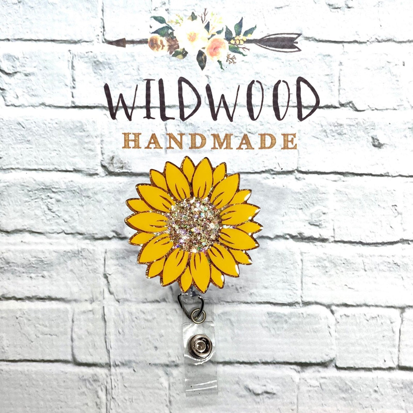 Wholesale Badge Reels Acrylic Glitter Sequins Seven Color Sunflower Retractable Keychain